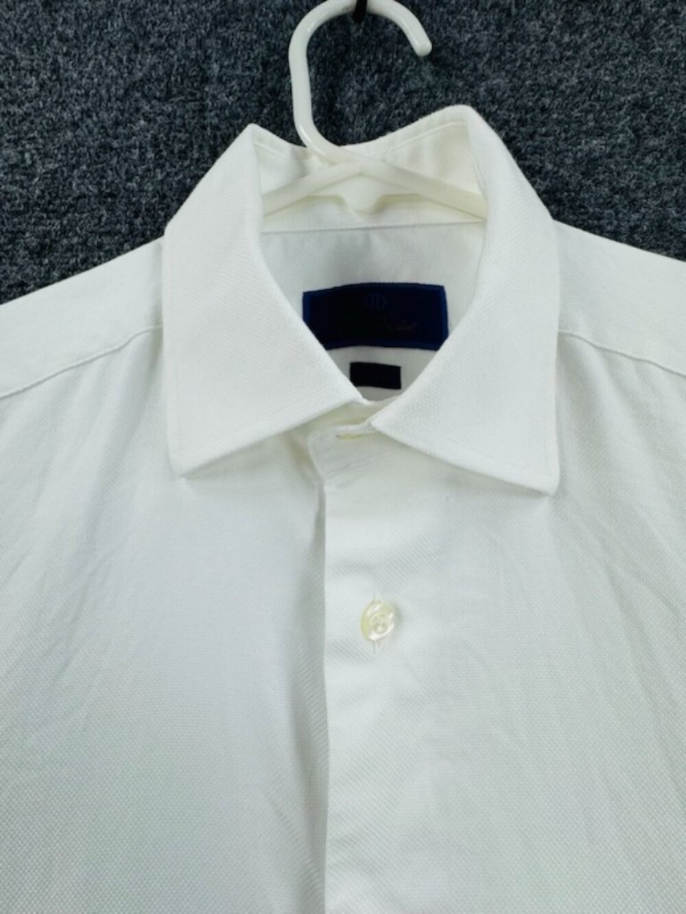 David Donahue Logo 15.5 32/33 Trim White Button Up Men Shirt All Cotton Solid